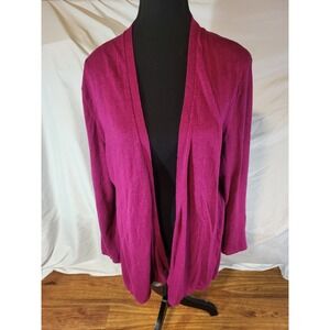 J.Jill Fushia Pink Open Front Cardigan Linen Blend‎ Knit Large